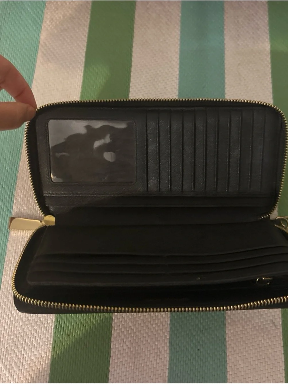 Michael Kors Black Zip-Around Saffiano Wristlet Wallet with Gold Hardware